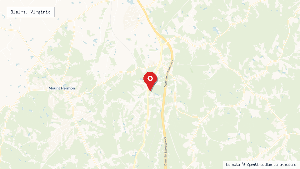 Street map of Blairs, Virginia with location pin