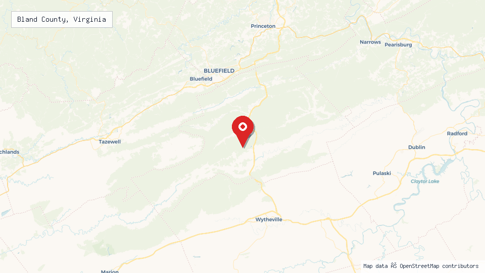 Street map of Bland County, Virginia with location pin
