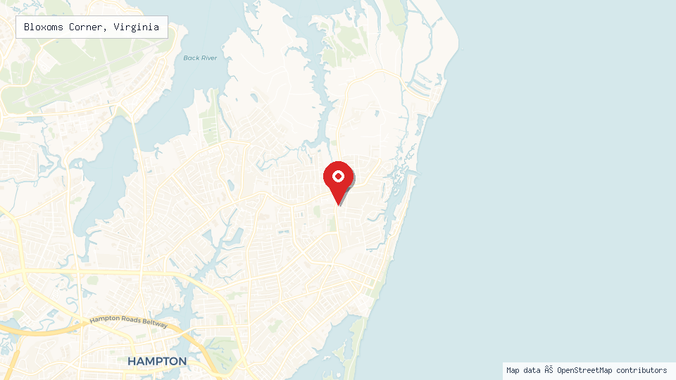 Street map of Bloxoms Corner, Virginia with location pin