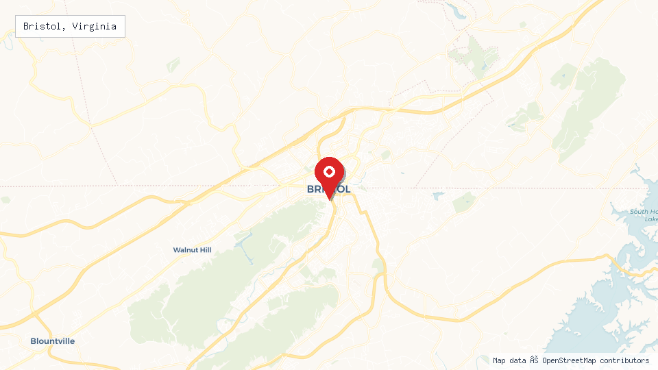 Street map of Bristol, Virginia with location pin