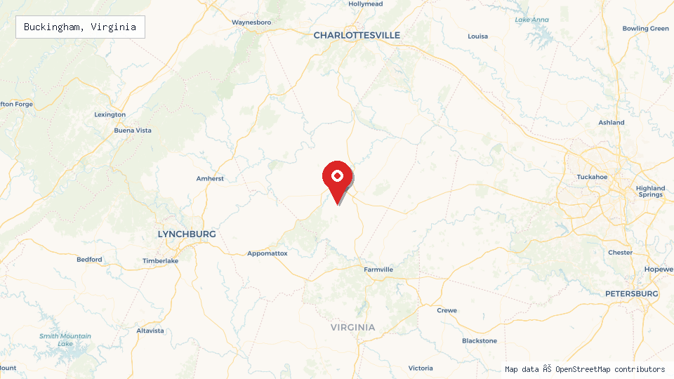 Street map of Buckingham, Virginia with location pin