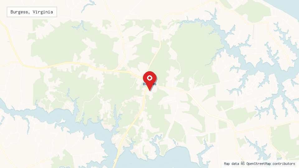 Street map of Burgess, Virginia with location pin