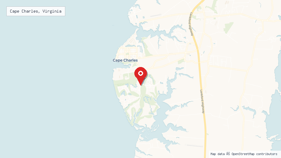 Street map of Cape Charles, Virginia with location pin