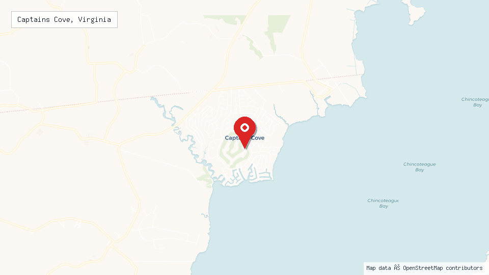 Street map of Captains Cove, Virginia with location pin