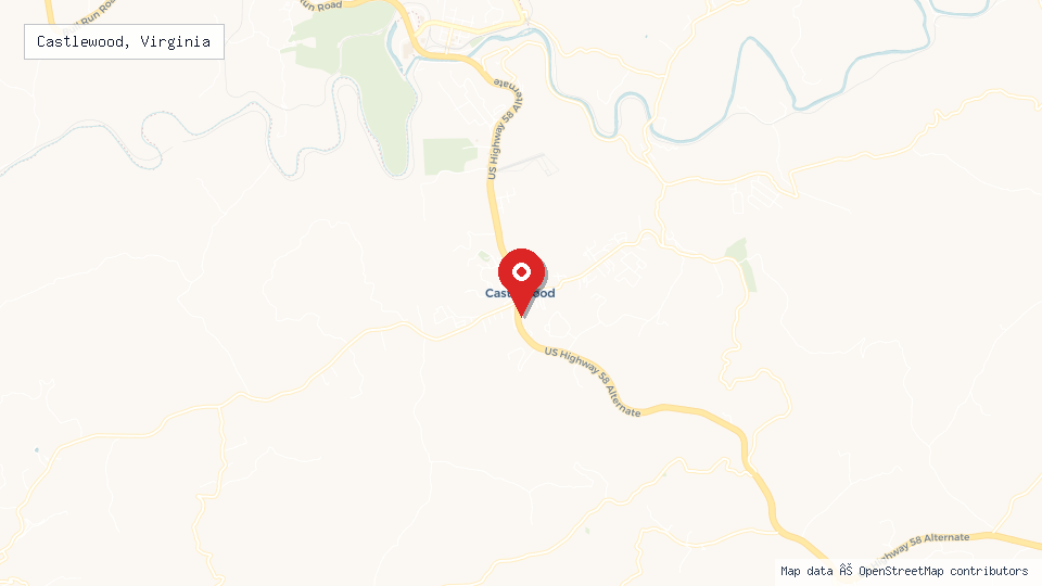 Street map of Castlewood, Virginia with location pin