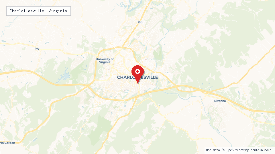 Street map of Charlottesville, Virginia with location pin