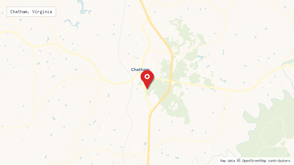 Street map of Chatham, Virginia with location pin