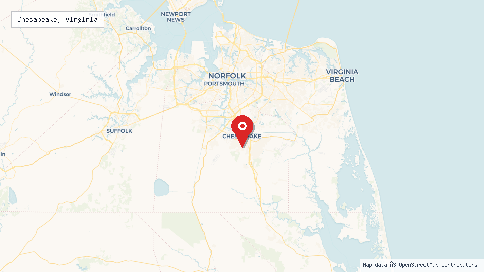 Street map of Chesapeake, Virginia with location pin