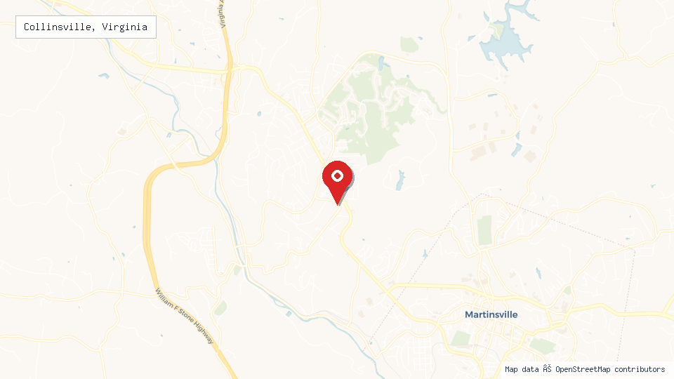 Street map of Collinsville, Virginia with location pin