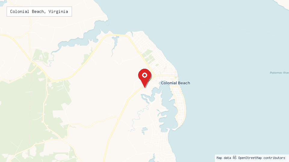 Street map of Colonial Beach, Virginia with location pin