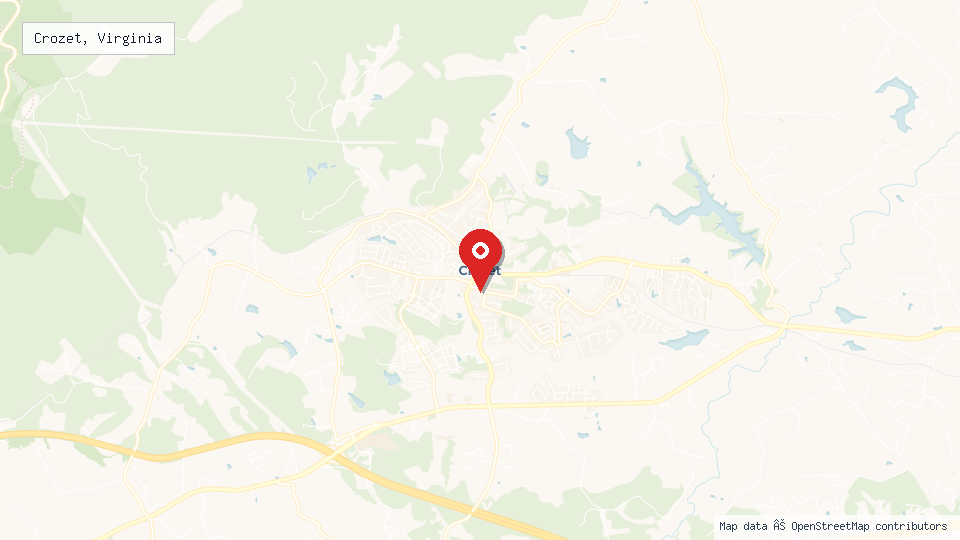 Street map of Crozet, Virginia with location pin