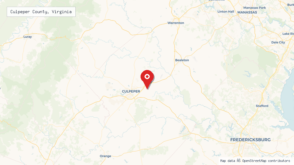 Street map of Culpeper County, Virginia with location pin