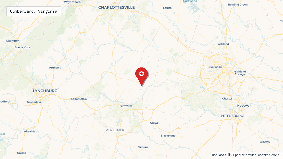 Street map of Cumberland, Virginia with location pin