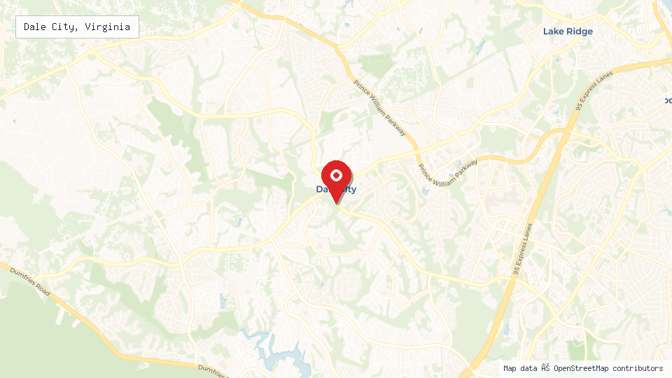 Street map of Dale City, Virginia with location pin