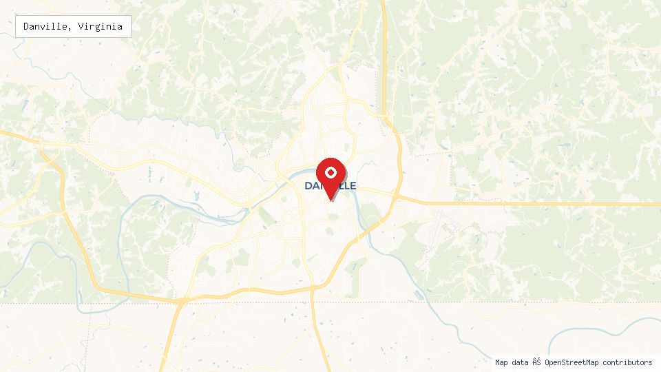 Street map of Danville, Virginia with location pin