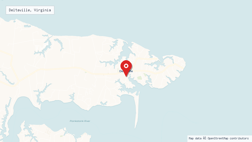 Street map of Deltaville, Virginia with location pin