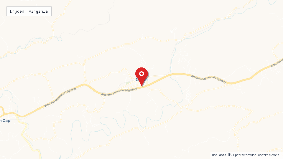 Street map of Dryden, Virginia with location pin
