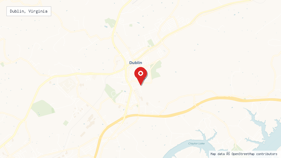 Street map of Dublin, Virginia with location pin