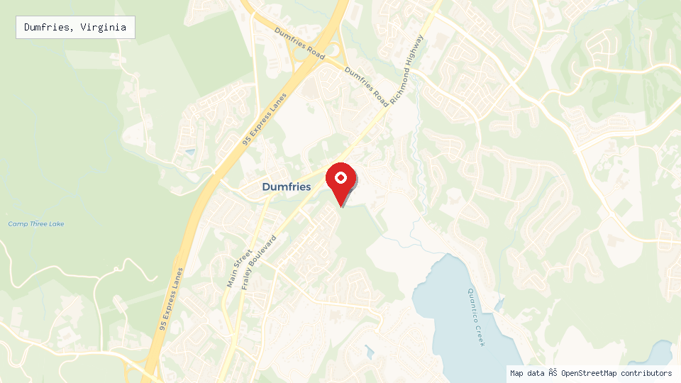 Street map of Dumfries, Virginia with location pin