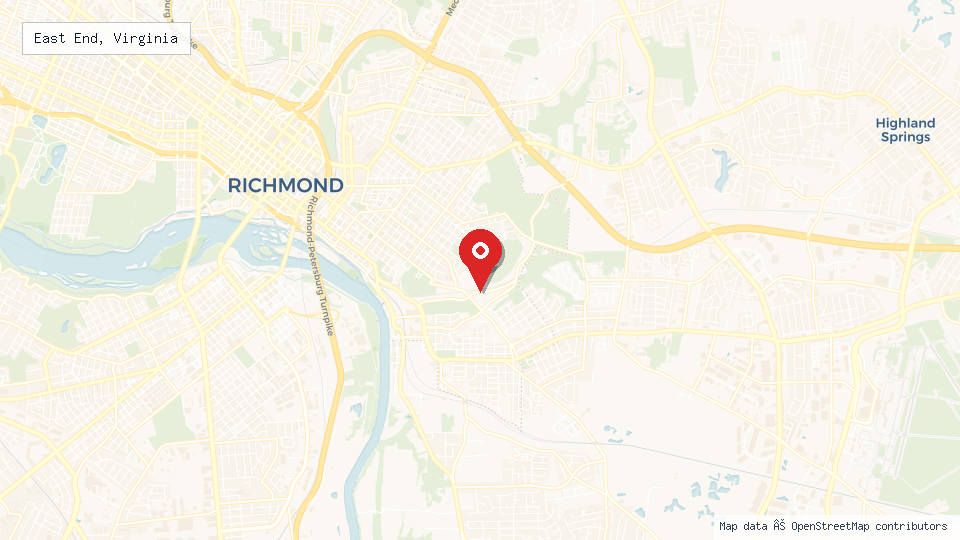 Street map of East End, Virginia with location pin