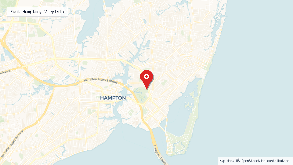 Street map of East Hampton, Virginia with location pin