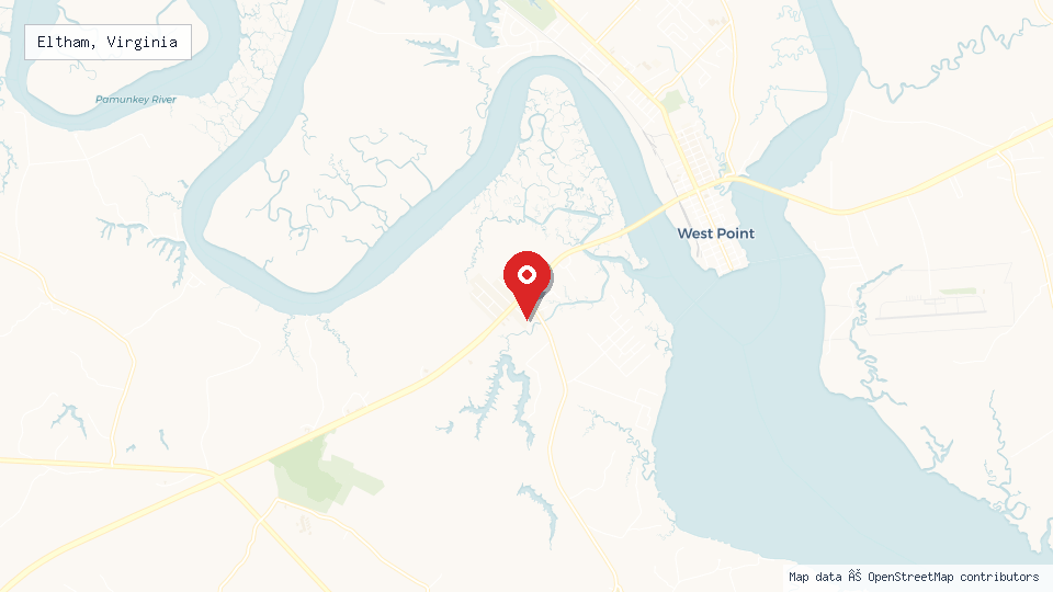 Street map of Eltham, Virginia with location pin