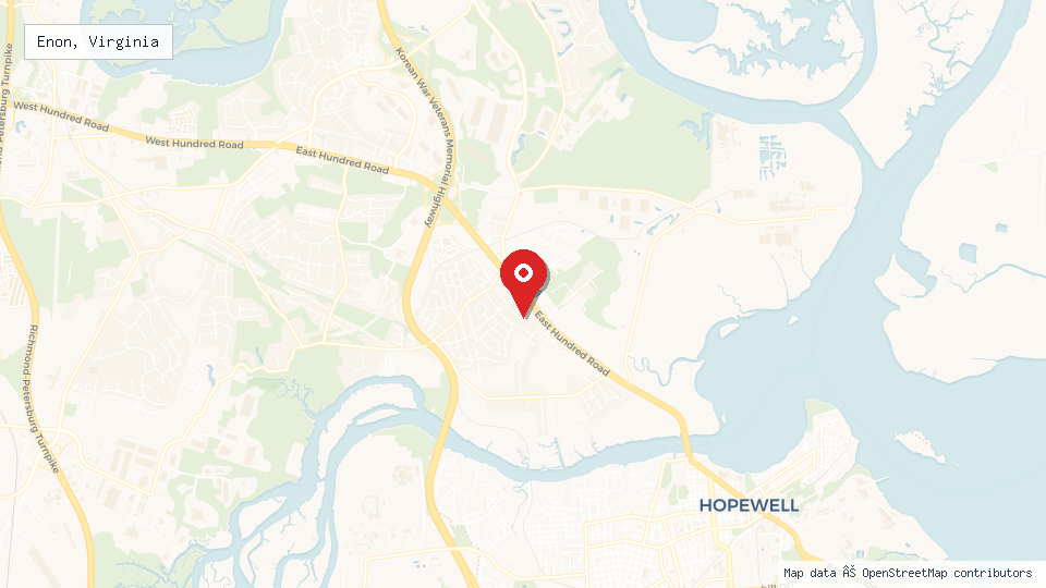 Street map of Enon, Virginia with location pin