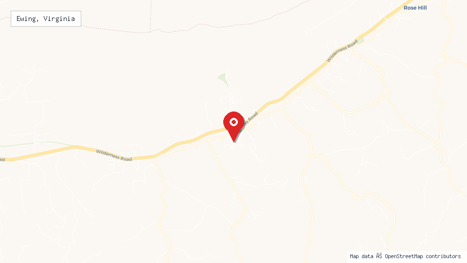 Street map of Ewing, Virginia with location pin
