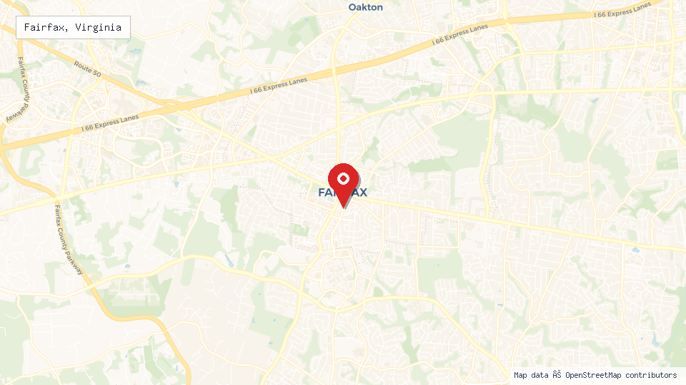 Street map of Fairfax, Virginia with location pin