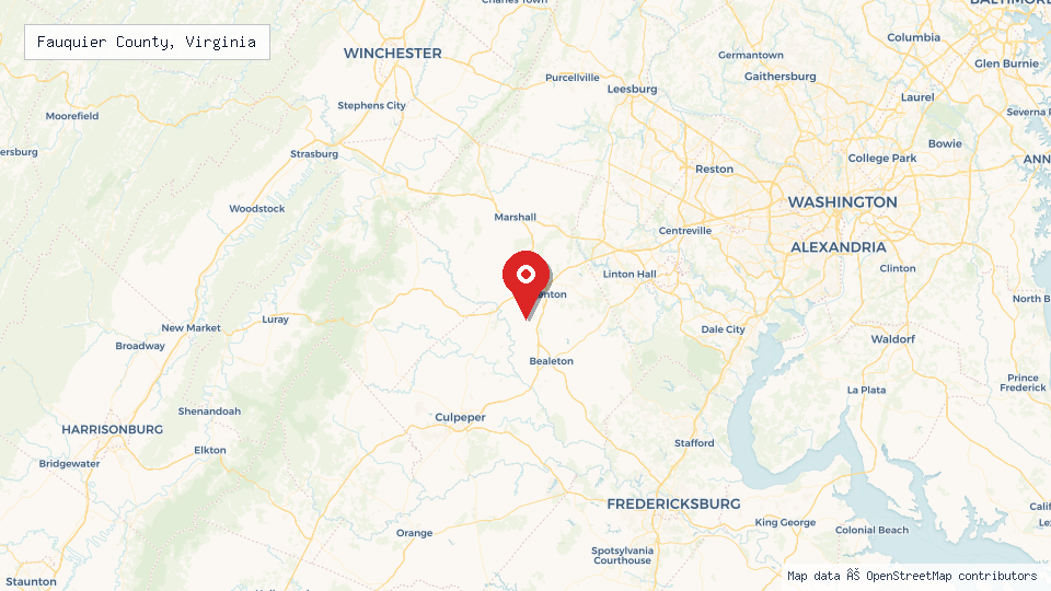 Street map of Fauquier County, Virginia with location pin