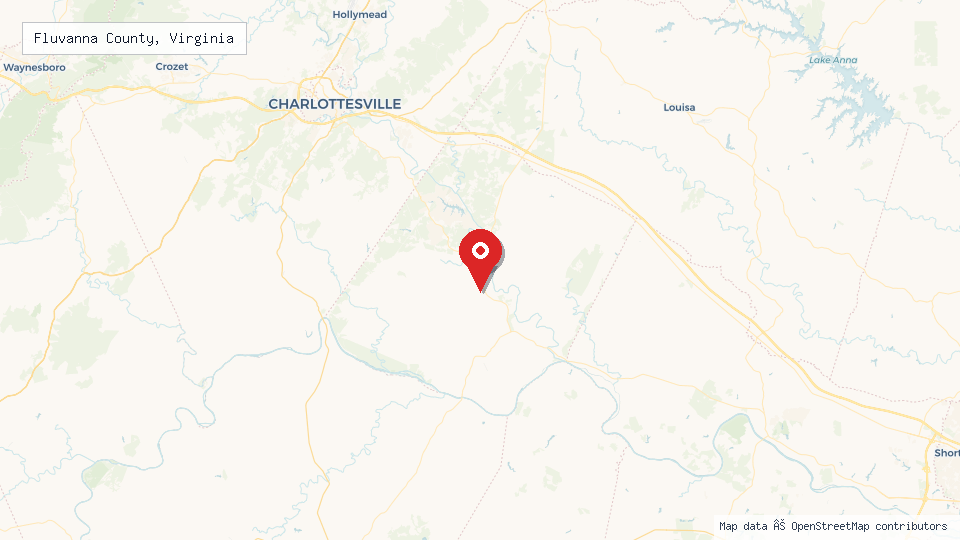 Street map of Fluvanna County, Virginia with location pin