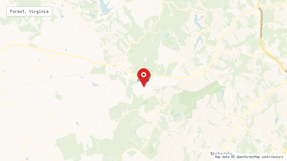 Street map of Forest, Virginia with location pin