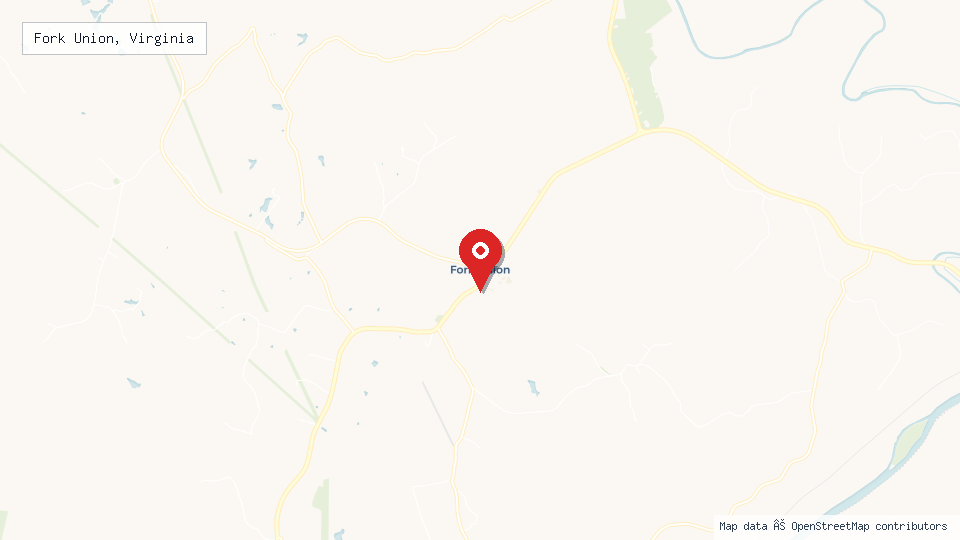 Street map of Fork Union, Virginia with location pin