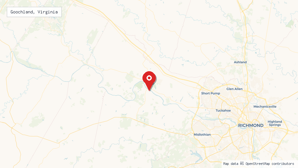Street map of Goochland, Virginia with location pin