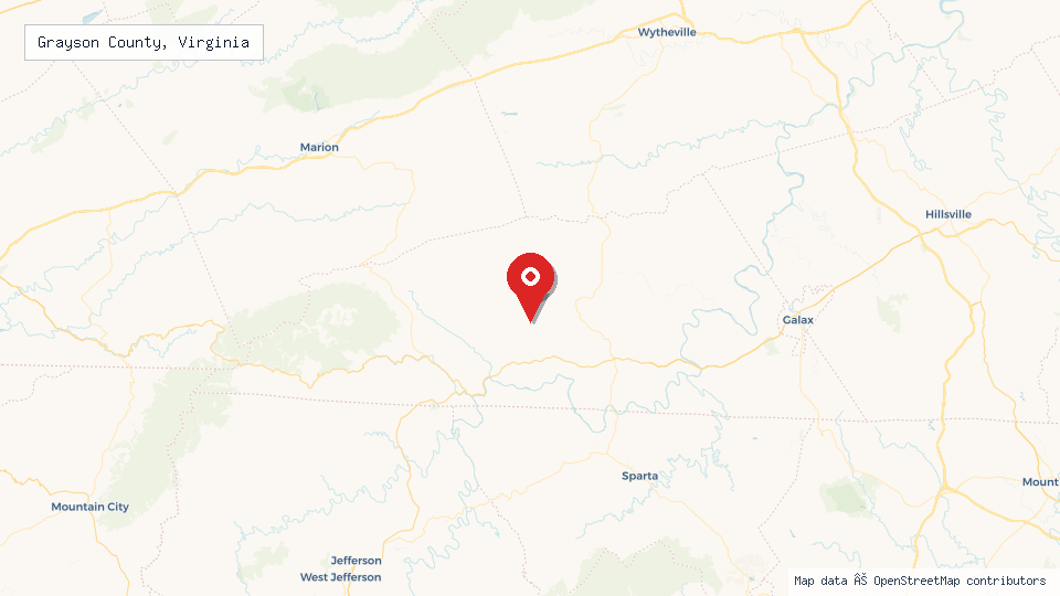 Street map of Grayson County, Virginia with location pin