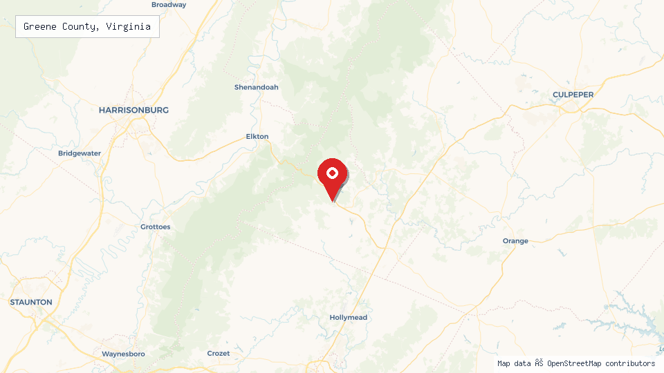 Street map of Greene County, Virginia with location pin