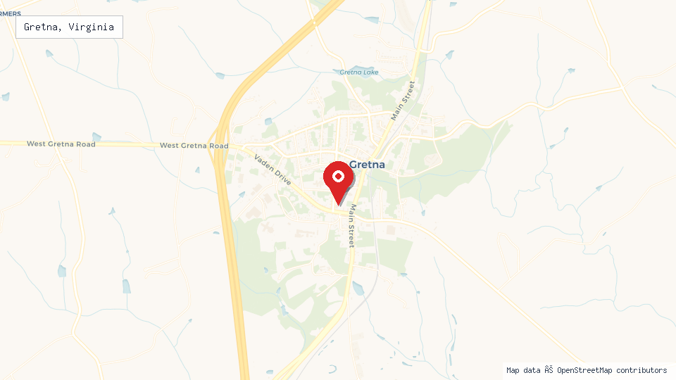 Street map of Gretna, Virginia with location pin