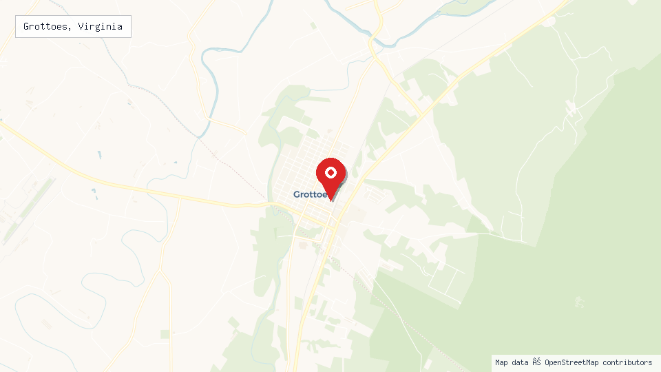 Street map of Grottoes, Virginia with location pin
