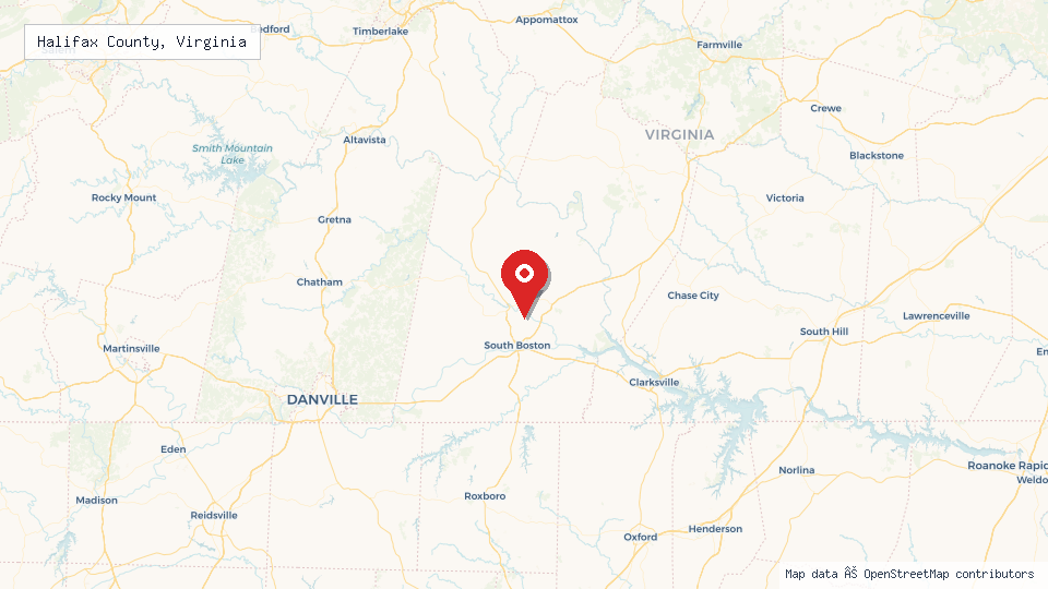 Street map of Halifax County, Virginia with location pin