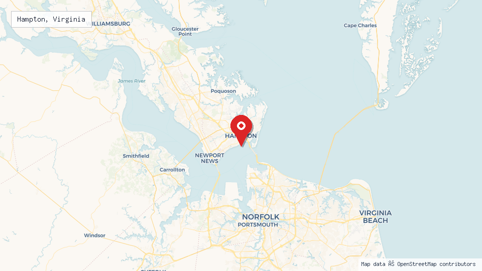 Street map of Hampton, Virginia with location pin