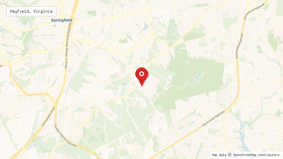 Street map of Hayfield, Virginia with location pin