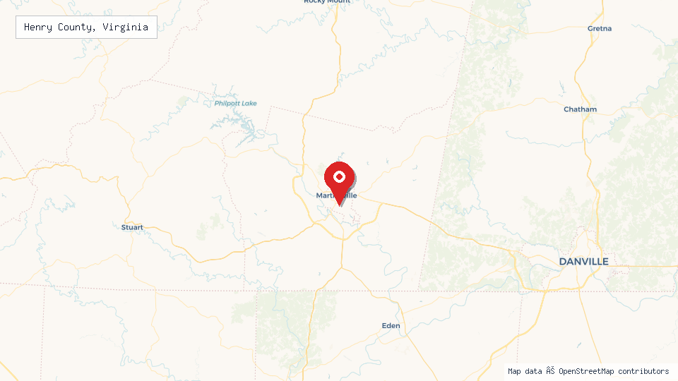 Street map of Henry County, Virginia with location pin