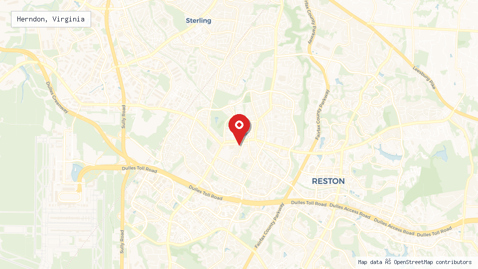 Street map of Herndon, Virginia with location pin