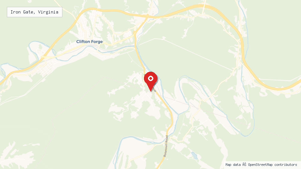 Street map of Iron Gate, Virginia with location pin