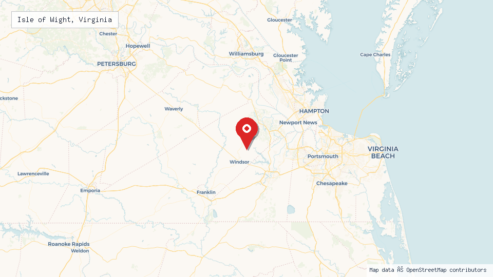 Street map of Isle of Wight, Virginia with location pin