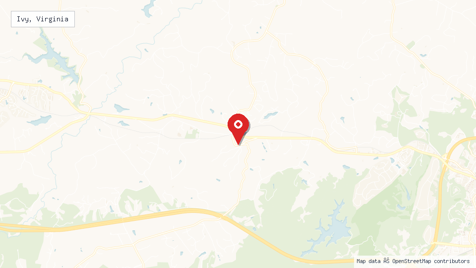 Street map of Ivy, Virginia with location pin