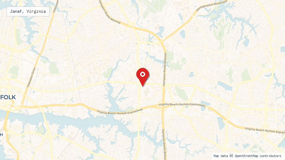 Street map of Janaf, Virginia with location pin