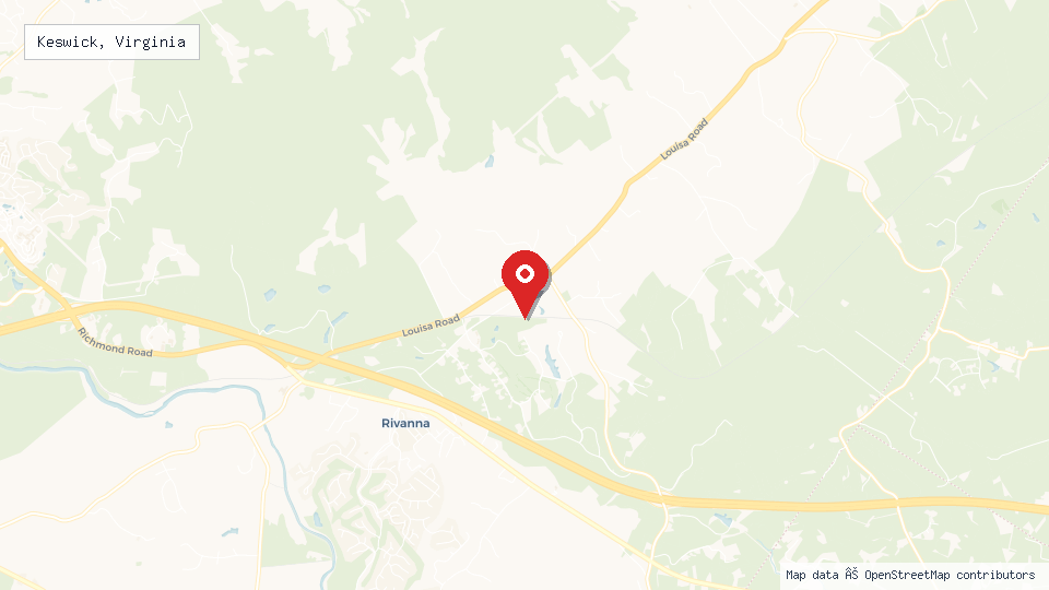 Street map of Keswick, Virginia with location pin