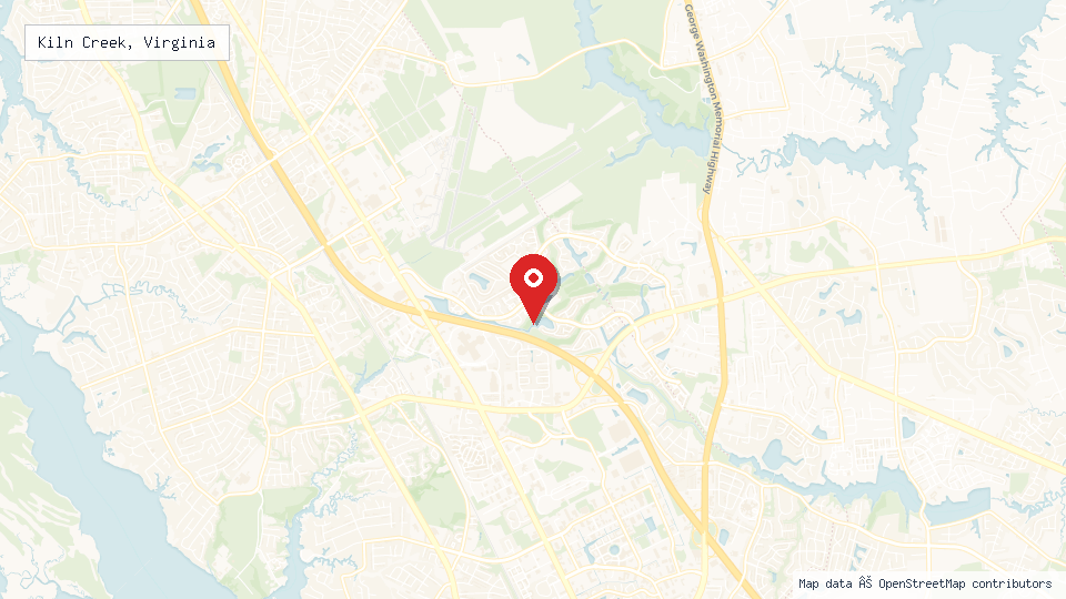 Street map of Kiln Creek, Virginia with location pin