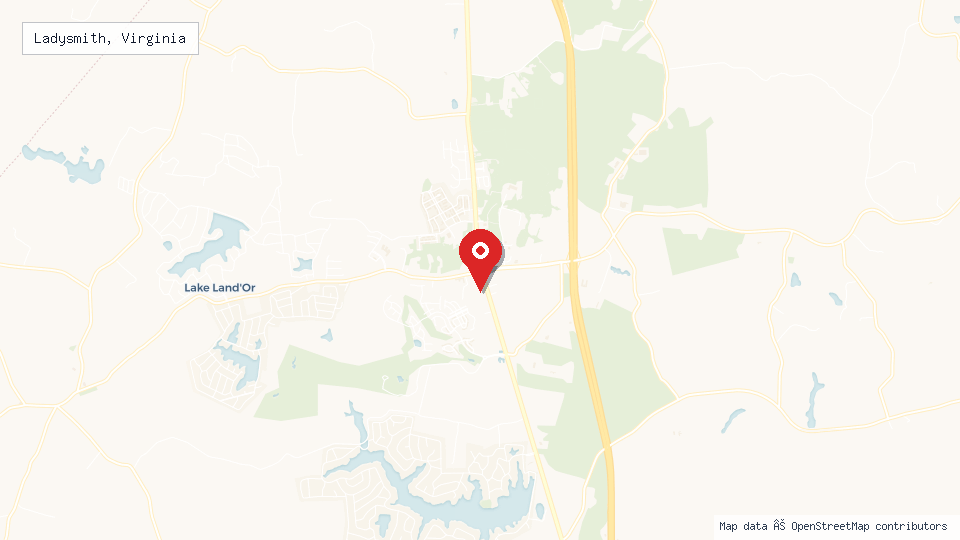 Street map of Ladysmith, Virginia with location pin